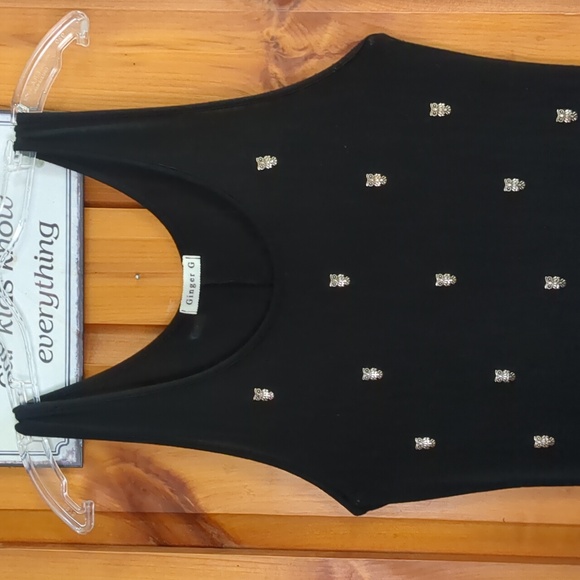 GINGER G* black sleeveless maxi dress w owl studding on front upper plain back - Picture 3 of 7